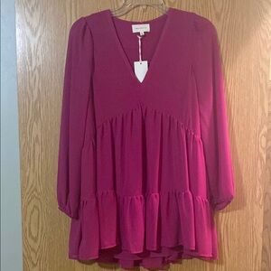 Magenta V-Neck Ruffle Top
